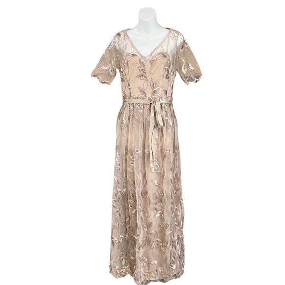 Adrianna Papell | Embroidered Long Ballgown | Champaign Gold | Size 4 - Picture 1 of 2